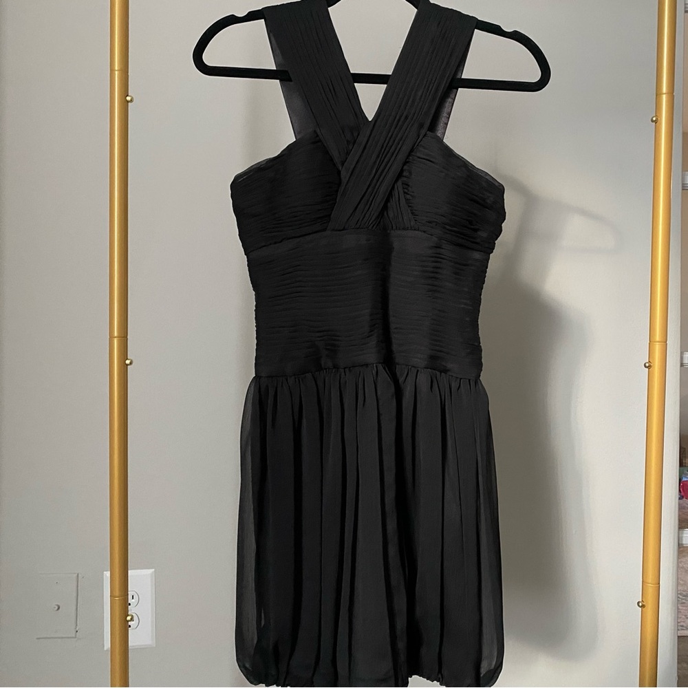 Black Cross-Back Pleated Party Dress